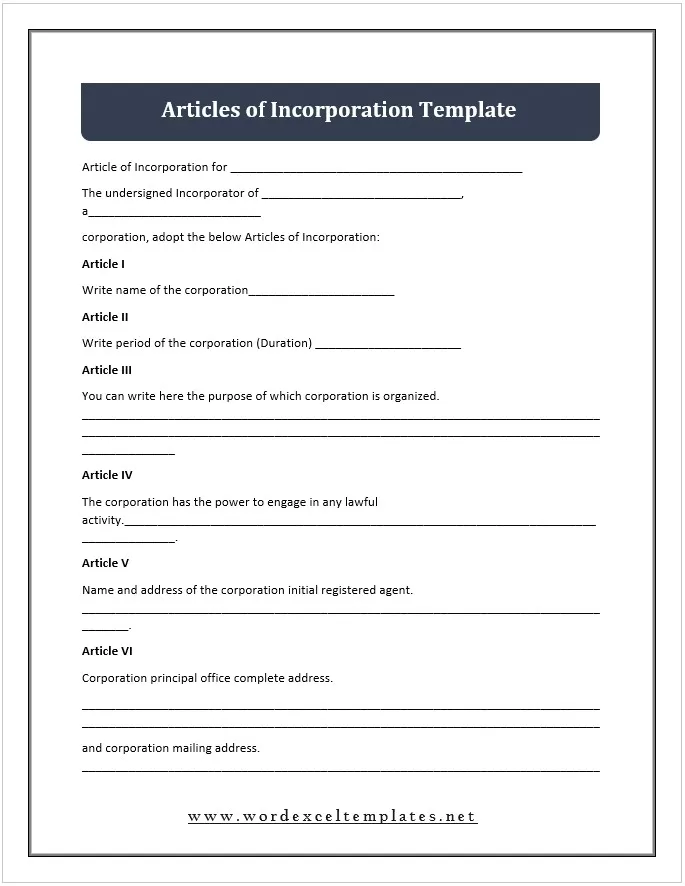 Articles of Incorporation Template 02