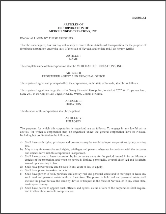 Articles of Incorporation Template 04