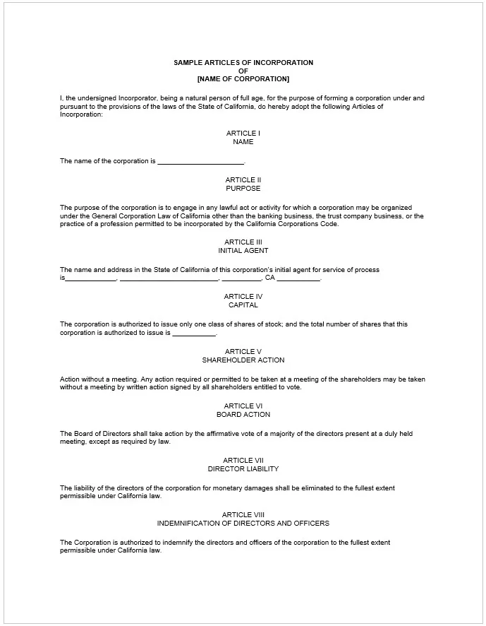 Articles of Incorporation Template 05