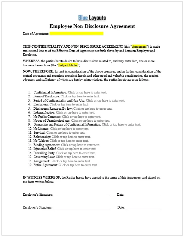 Non-disclosure Agreement Template