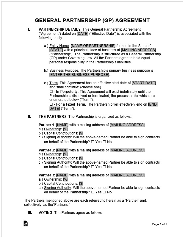 general partnership GP agreement