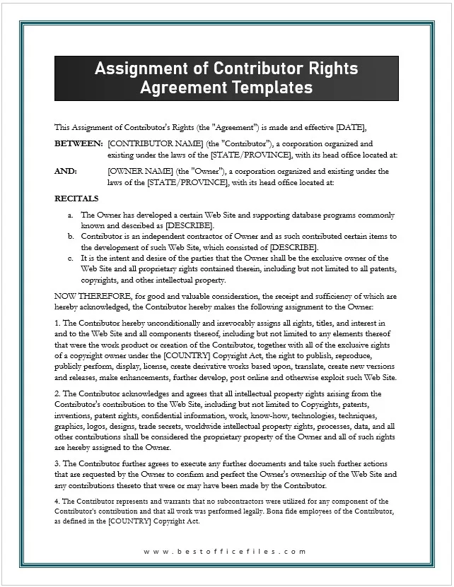 Assignment of Contributor Rights Agreement Template 2