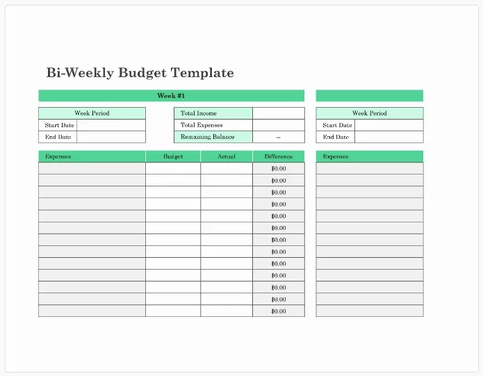 Bi-Weekly Budget Template 3