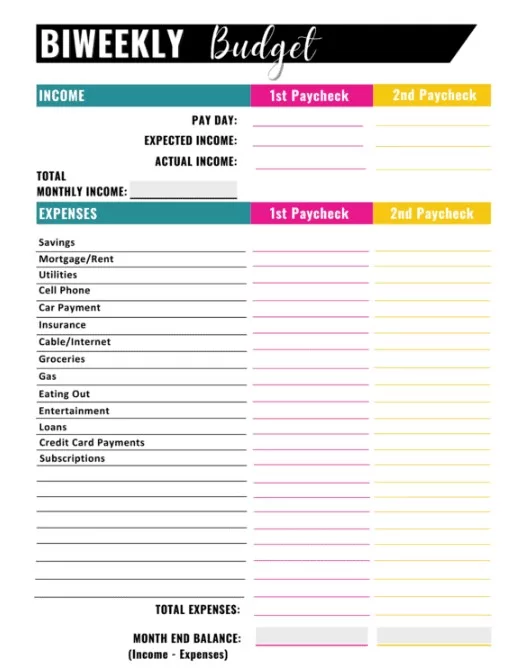 Bi-Weekly Budget Template 4