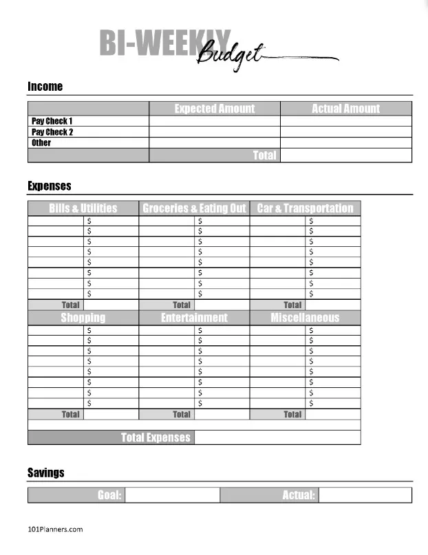 Bi-Weekly Budget Template 5