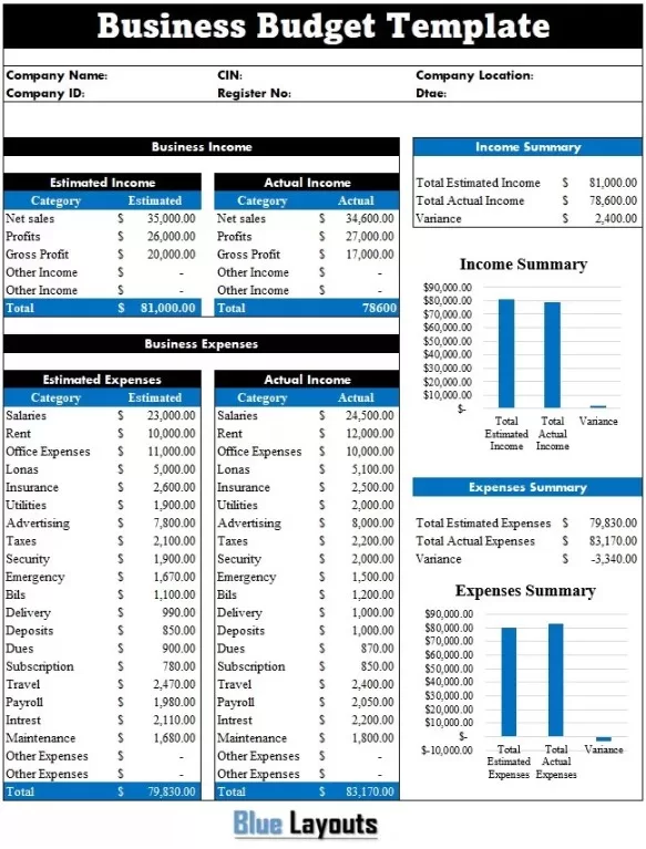 Business Budget Template 2