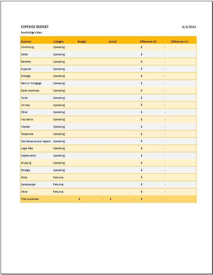 Business Budget Template 4