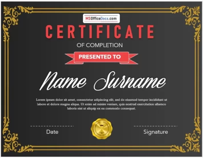 Certificate of Completion Template 1