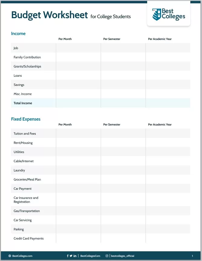 College Budget Template 5