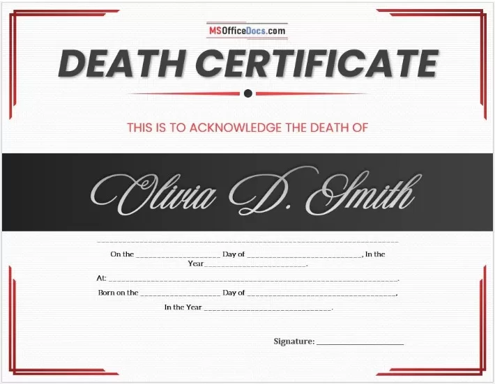 Death Certificate Template 1