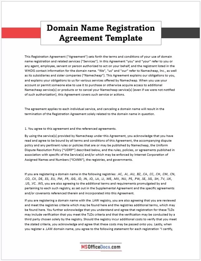 Domain Name Registration Agreement Template 1