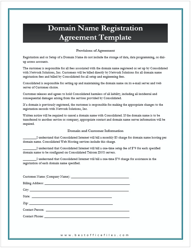 Domain Name Registration Agreement Template 2