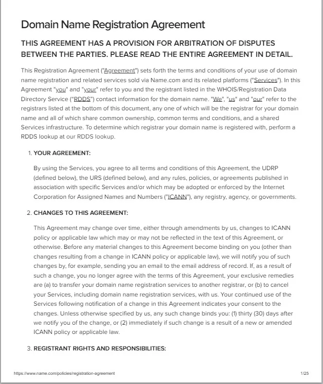 Domain Name Registration Agreement Template 4