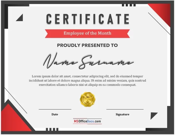 Employee of the Month Certificate Template 1