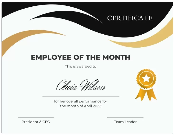 Employee of the Month Certificate Template 2