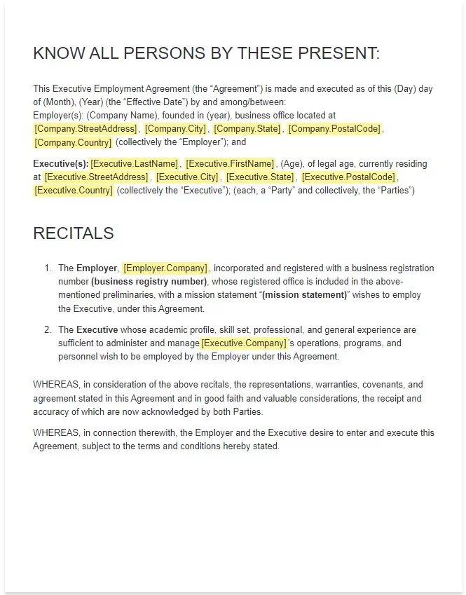 Employment Agreement Template (for an Executive Position) 4