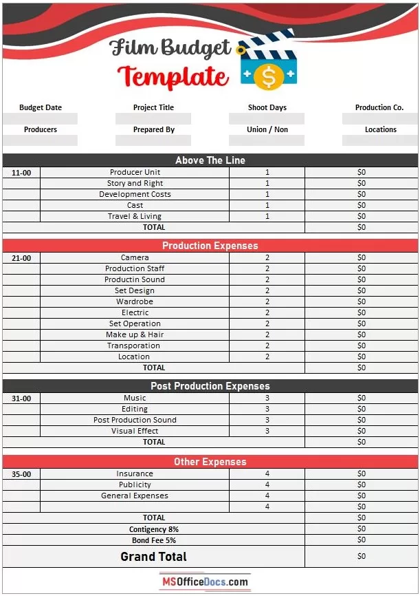 Film Budget Template 1