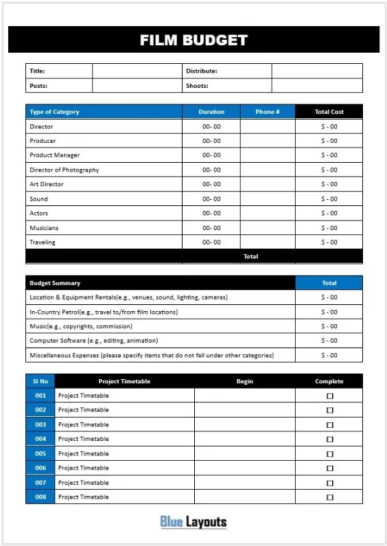 Film Budget Template 2