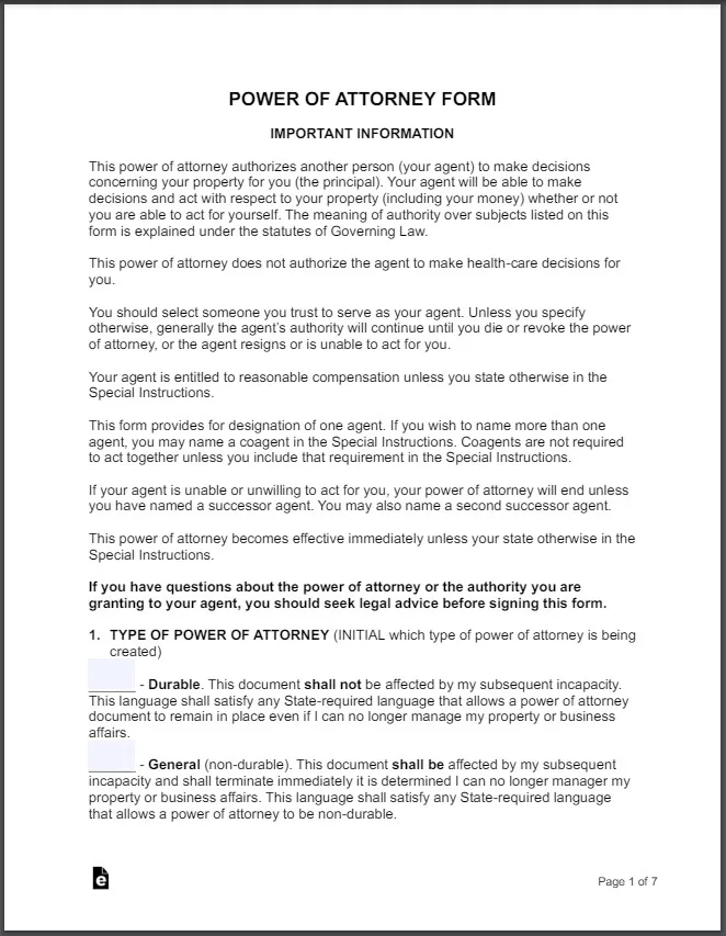 General Power of Attorney Agreement Template 5