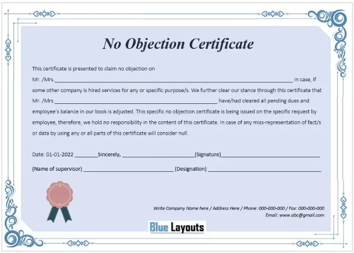 No Objection Certificate Template 1