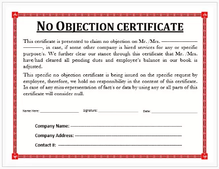 No Objection Certificate Template 4