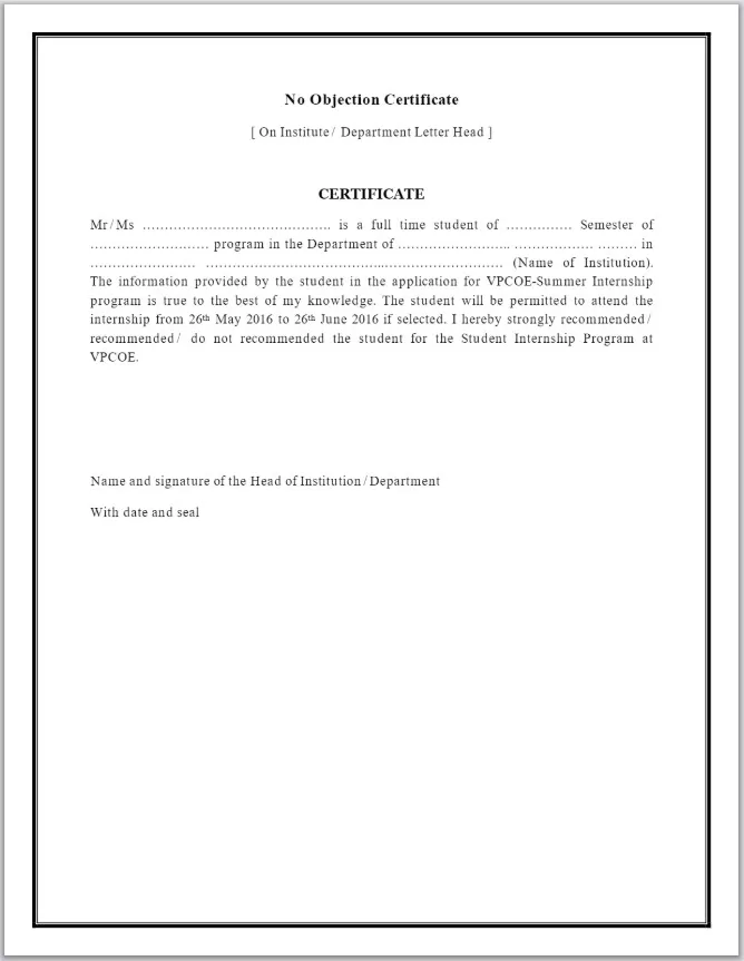 No Objection Certificate Template 5