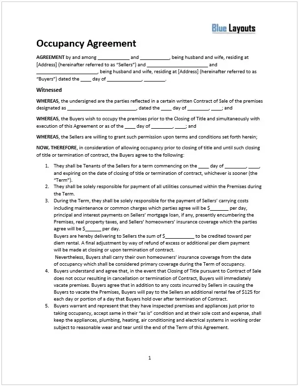 Occupancy Agreement Template 1