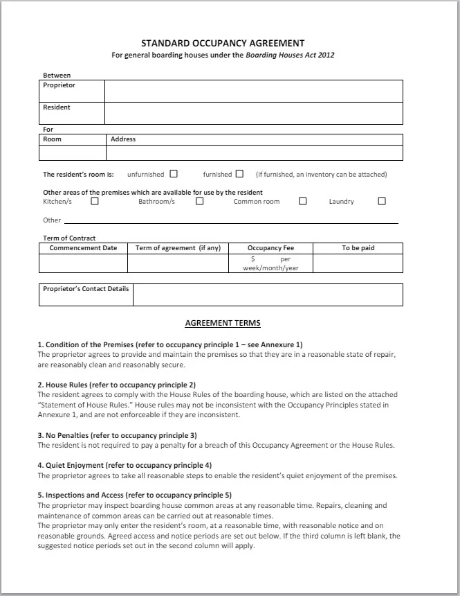 Occupancy Agreement Template 2