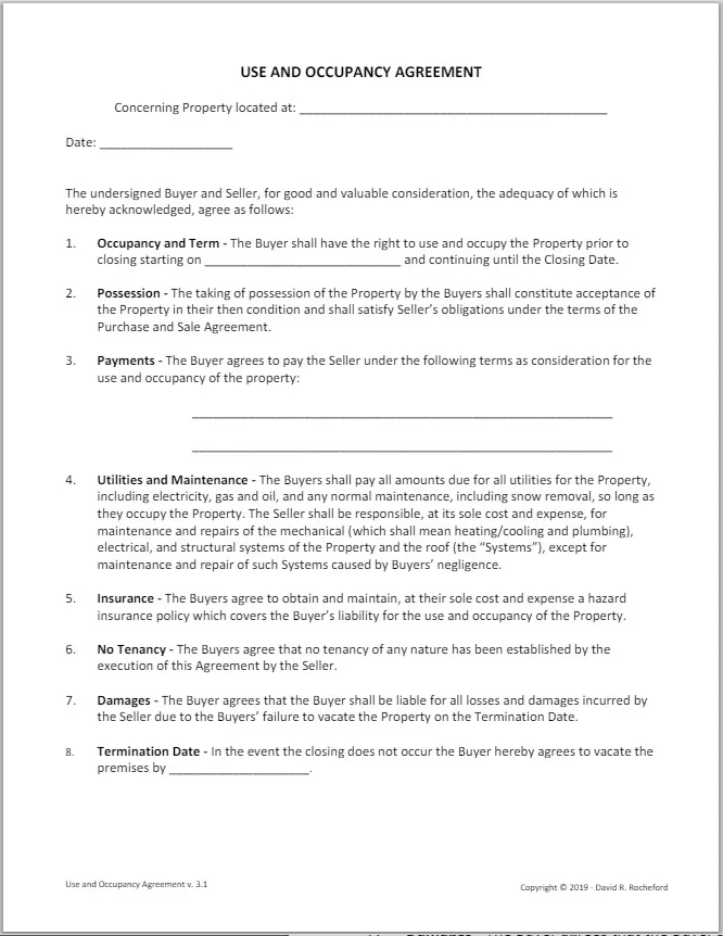 Occupancy Agreement Template 4