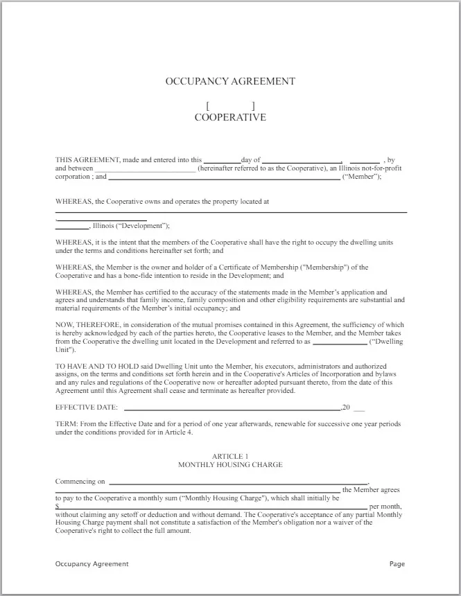 Occupancy Agreement Template 5