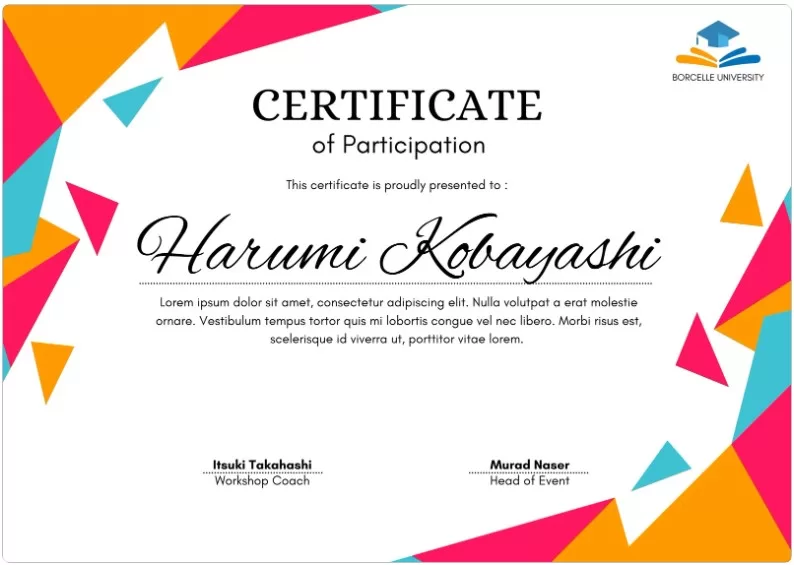 Participation Certificate Template 2