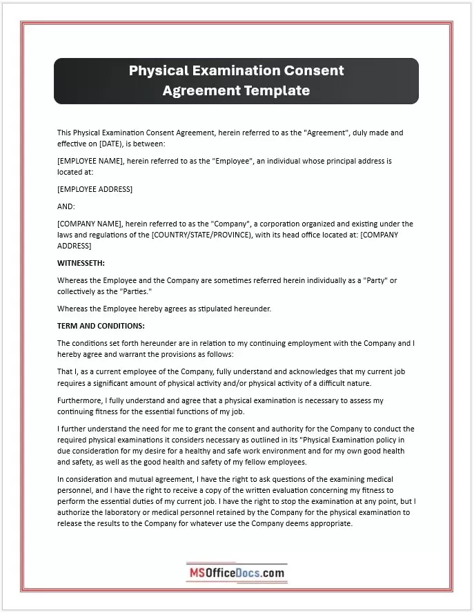 Physical Exam Consent Agreement Template 1