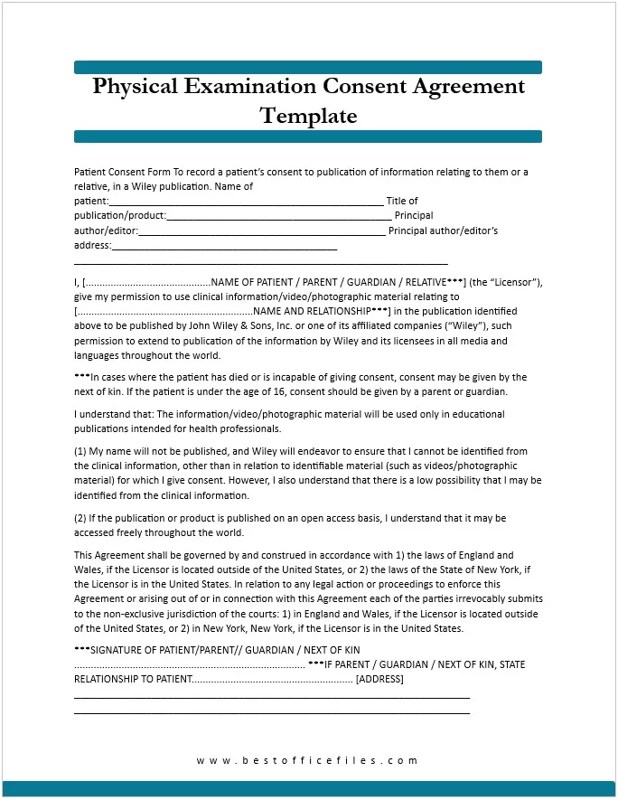 Physical Exam Consent Agreement Template 2