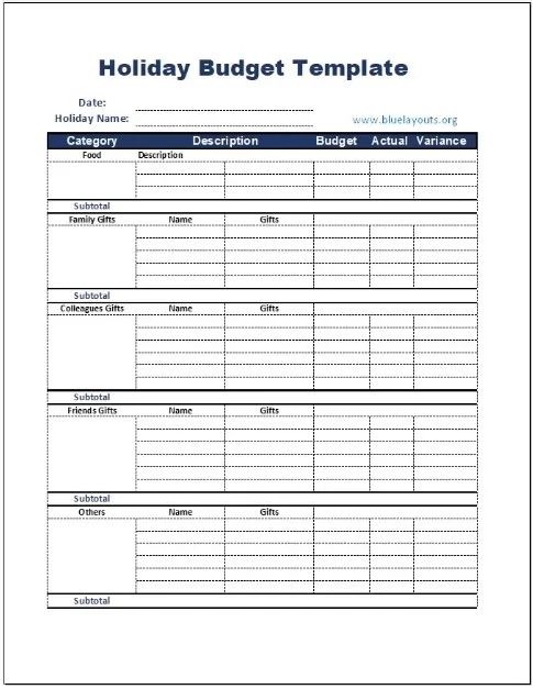 Printable Holiday Budget Template 1