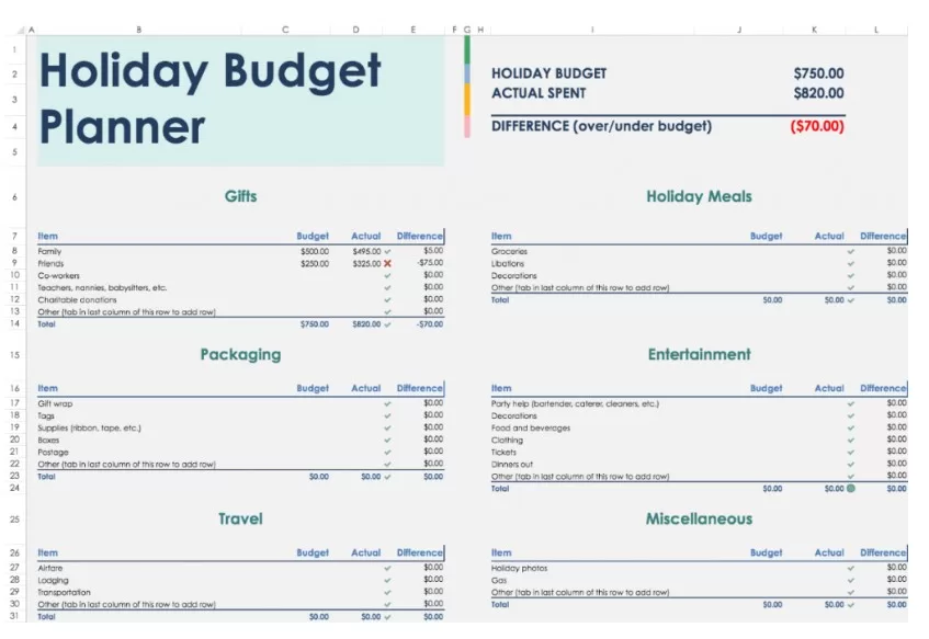 Printable Holiday Budget Template 4