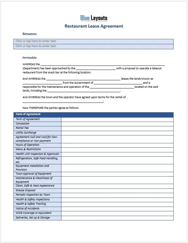 Restaurant Lease Agreement Template 01