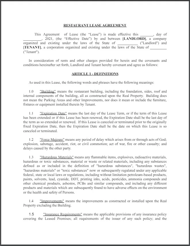 Restaurant Lease Agreement Template 03