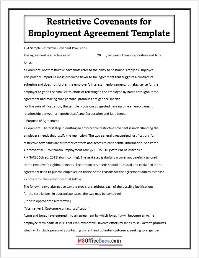 Restrictive Covenants for Employment Agreement Template 01