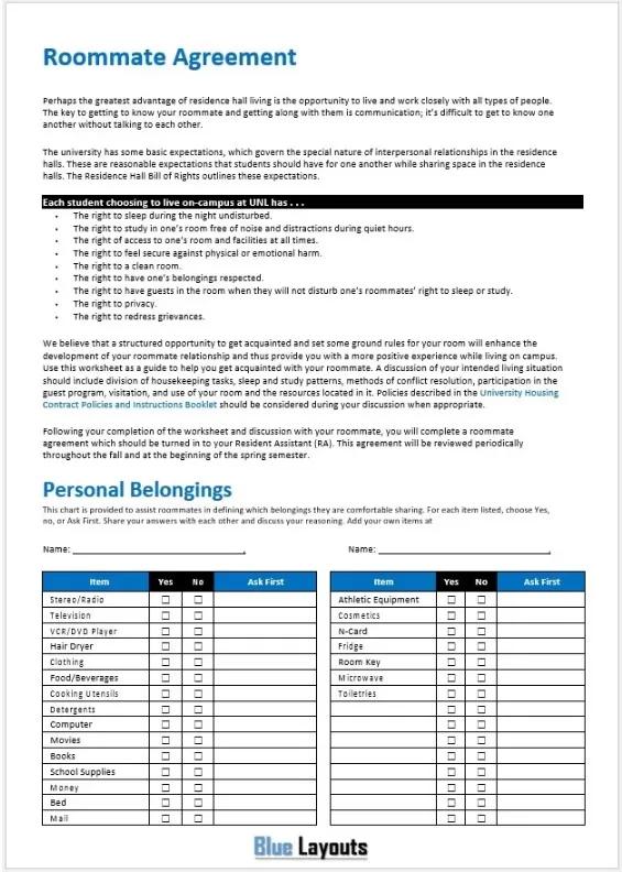 Roommate Agreement Template 1