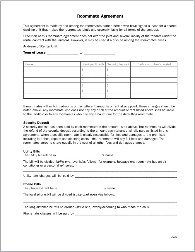 Roommate Agreement Template 3