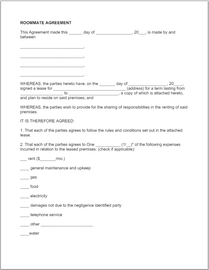 Roommate Agreement Template 4