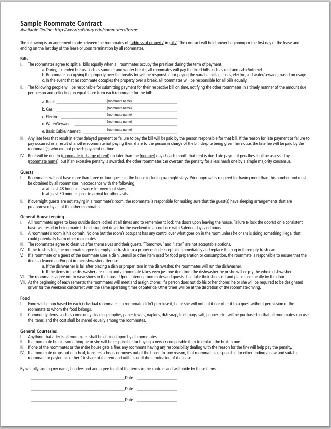 Roommate Agreement Template 5