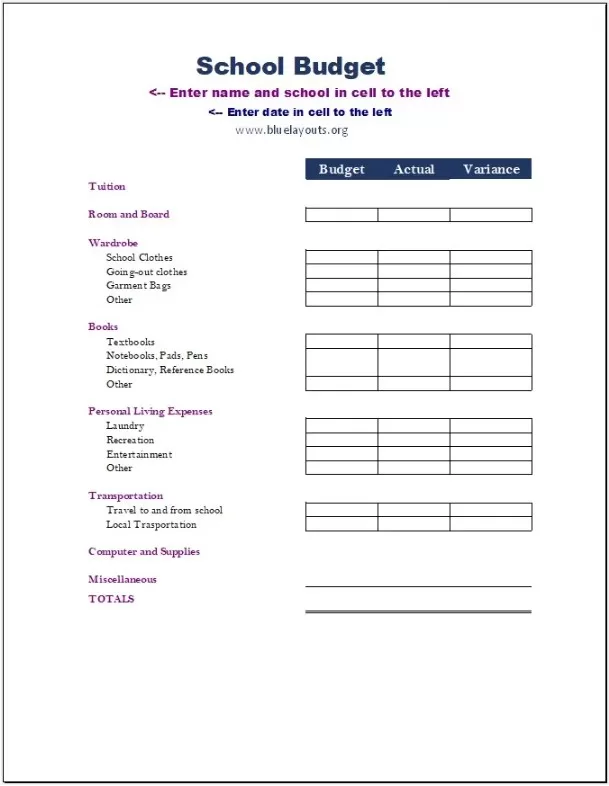 School Budget Template 1