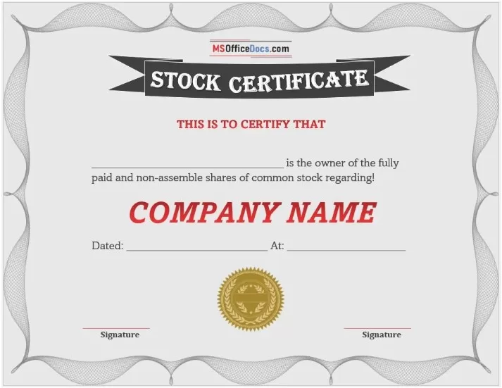 Stock Certificate Template 1