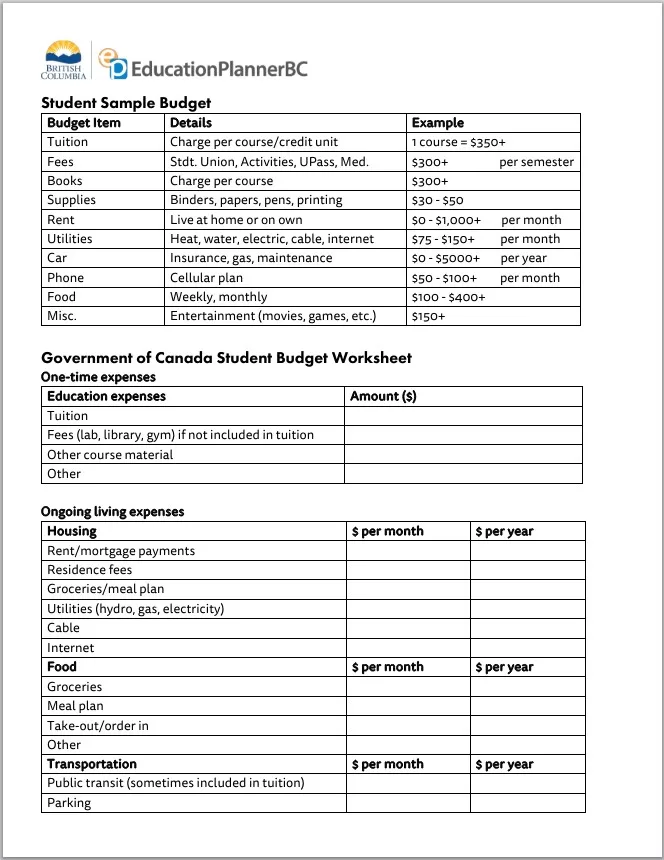 Student Budget Template 3