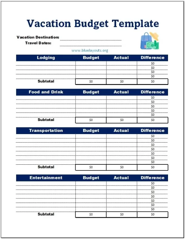 Vacation Budget Template 1