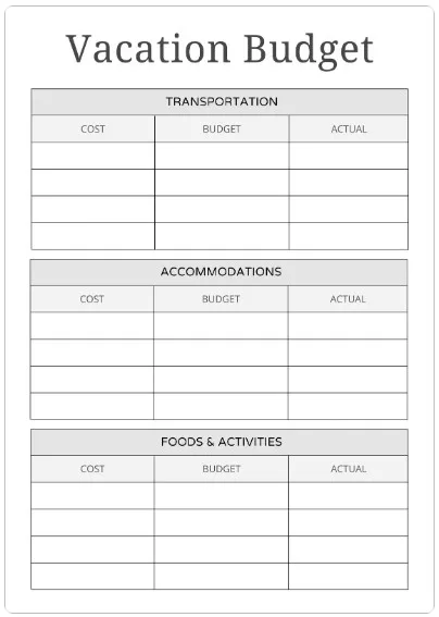 Vacation Budget Template 2