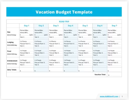 Vacation Budget Template 3