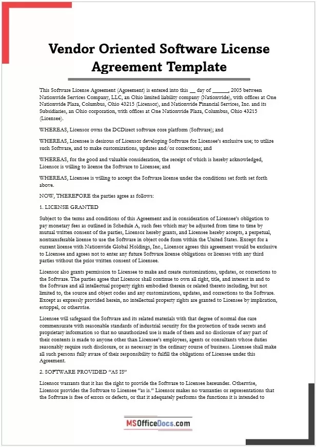 Vendor-Oriented Software License Agreement Template 01