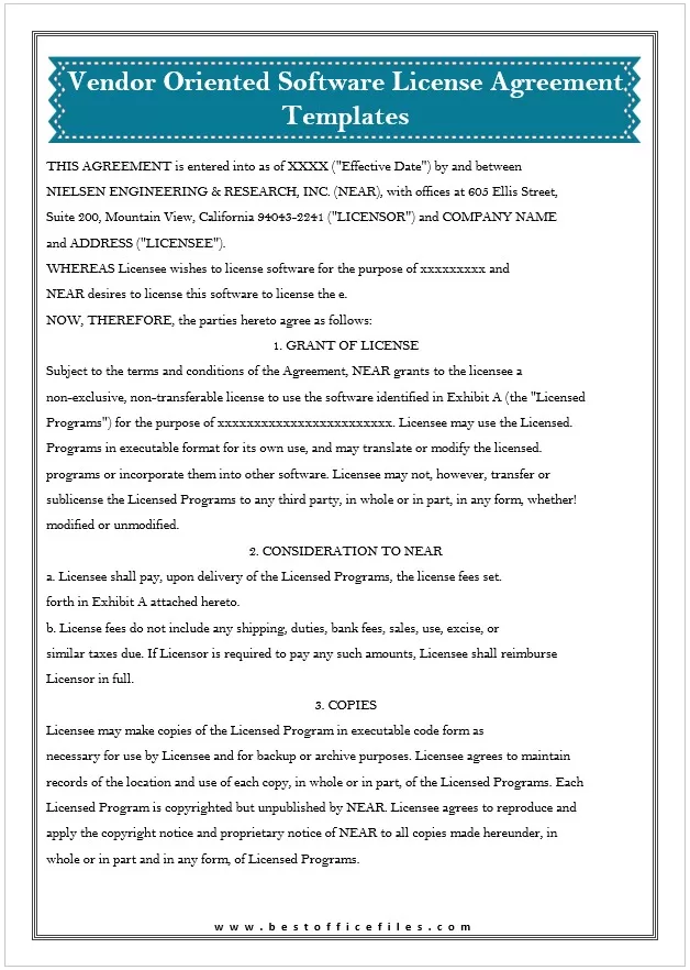 Vendor-Oriented Software License Agreement Template 02